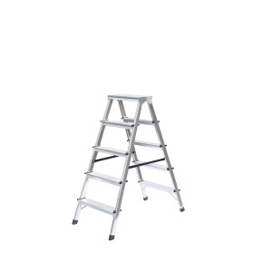 PROREGAL Haushaltsleiter, beidseitig begehbar, 2x5 Stufen aus Aluminium. Stabile Leiter für den Haushalt.