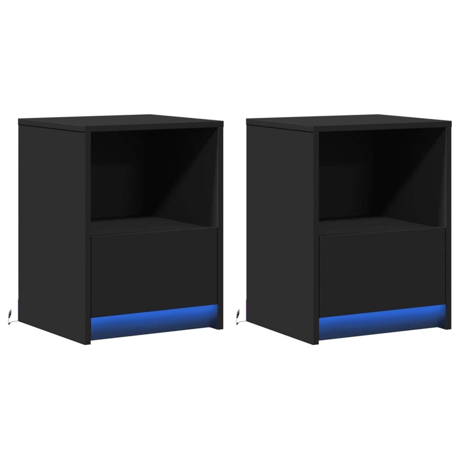 vidaXL Nachttische mit LED-Leuchten 2 Stk, Schwarz Holzwerkstoff 852022 günstig online kaufen