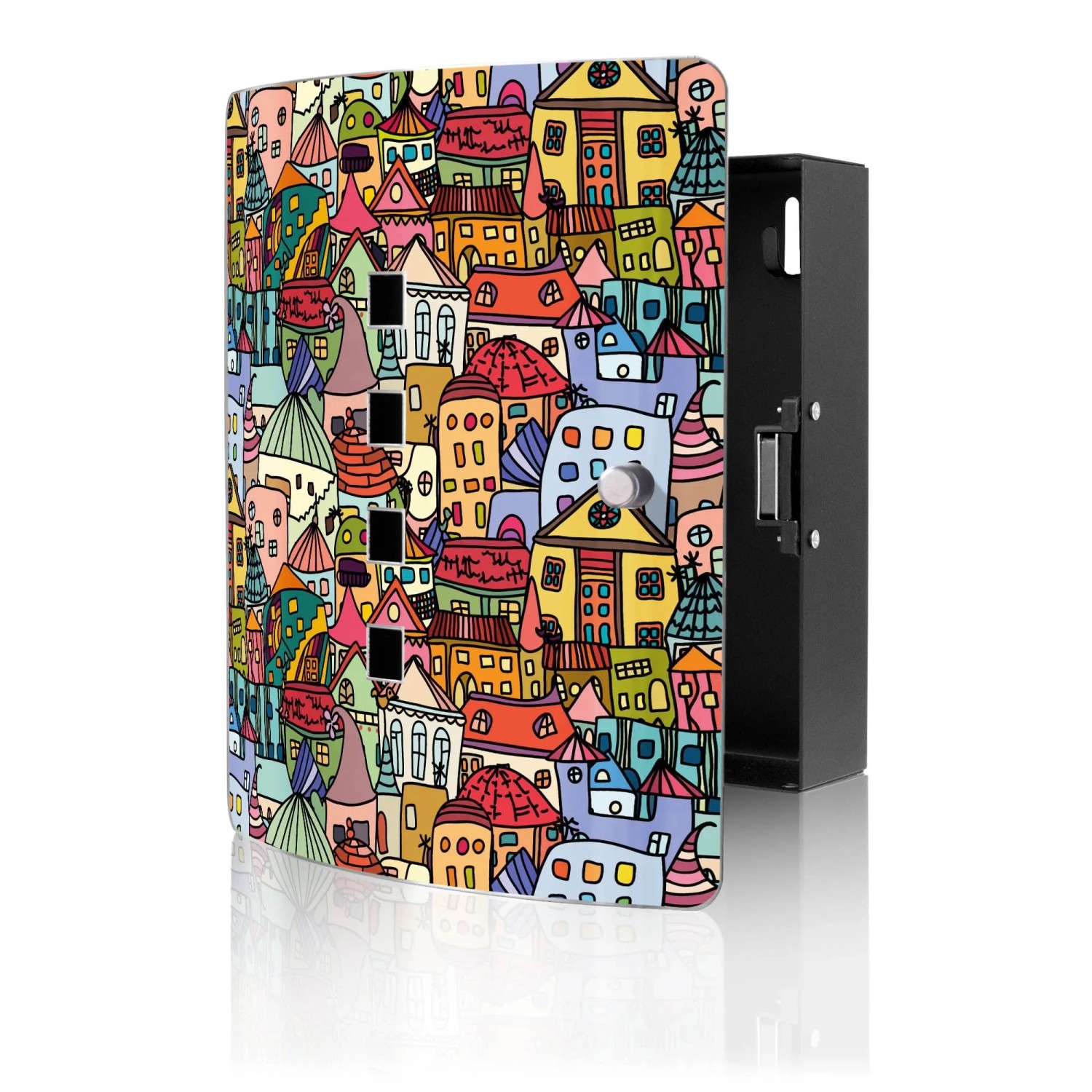 Banjado Design Schlüsselkasten Aus Edelstahl Für 10 Schlüssel 24x21,5x7cm Mit Magnetverschluss Motiv Funky Town