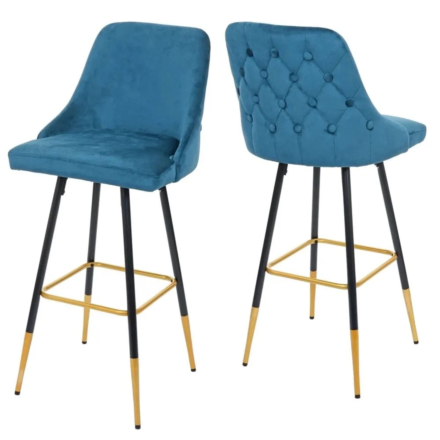 MCW Barhocker E70 2er-Set Samt Petrol-Blau