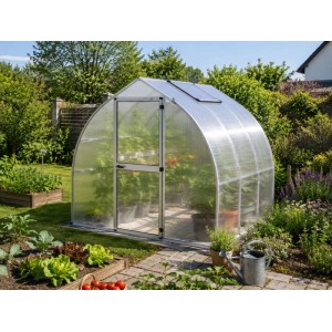 KGT Gewächshaus Alu blank 5,15 m² mit gewölbtem Dach, Tür, Dachfenster im Garten. Ideal für Pflanzen & Gemüse.