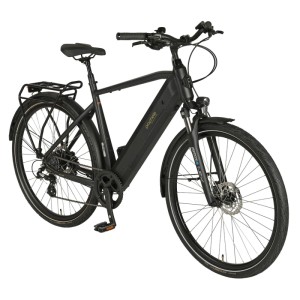 Schwarzes Prophete Trekking E-Bike Entdecker 2.0 Herren mit Hinterradmotor und 28 Zoll Reifen.