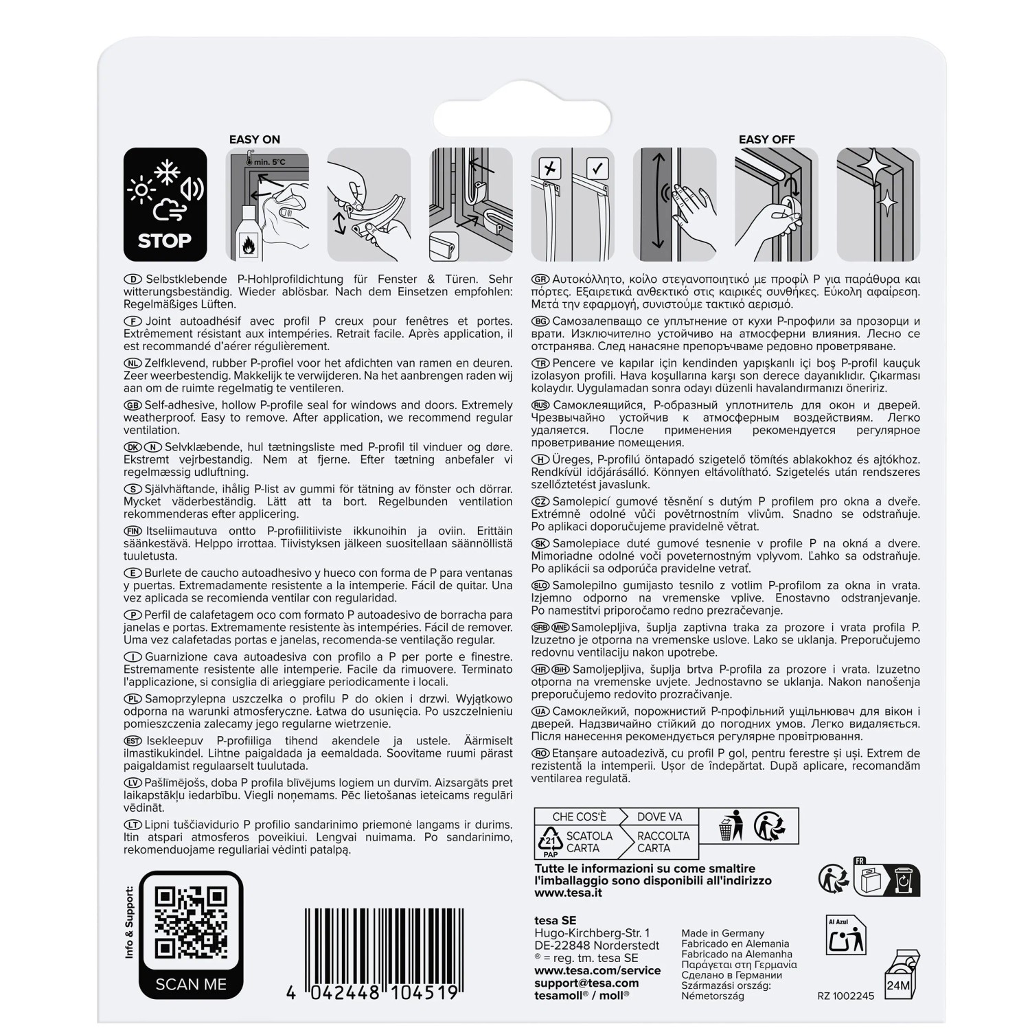 Braune Tesamoll Fensterdichtung/Türdichtung P-Profil, 6m Gummidichtung für Spalten von 2-5mm.