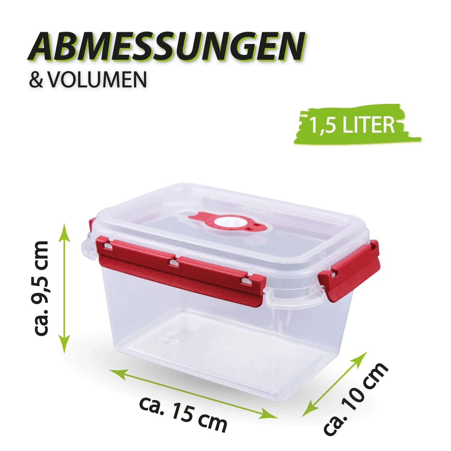 Bestlivings Frischhaltebox, 1,5L, 2er-Set. Rote Lunchbox aus Kunststoff mit transparentem Deckel.