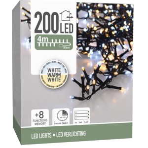 Weihnachtsbeleuchtung: 4 m Lichterkette mit 200 warmweißen und kaltweißen Microcluster LEDs.
