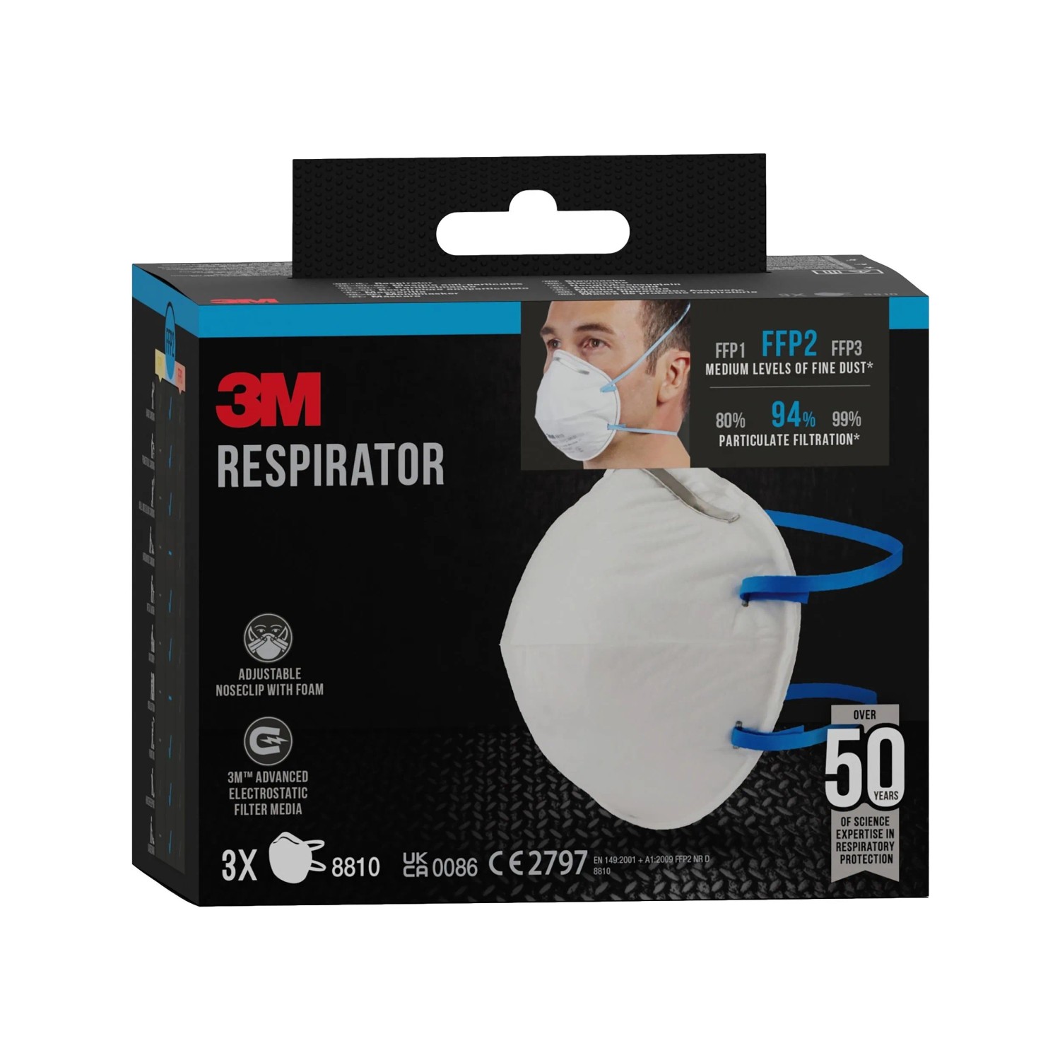 3er-Pack 3M Atemschutzmaske FFP2 ohne Ventil, weiß. Schutz vor Feinstaub beim Heimwerken.