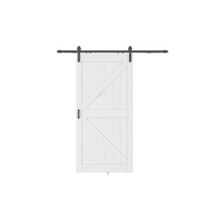 inova Holzschiebetür, weiß, mit schwarzer Laufschiene und Bügelgriff. Komplettset für Glastüren & Schiebetüren.