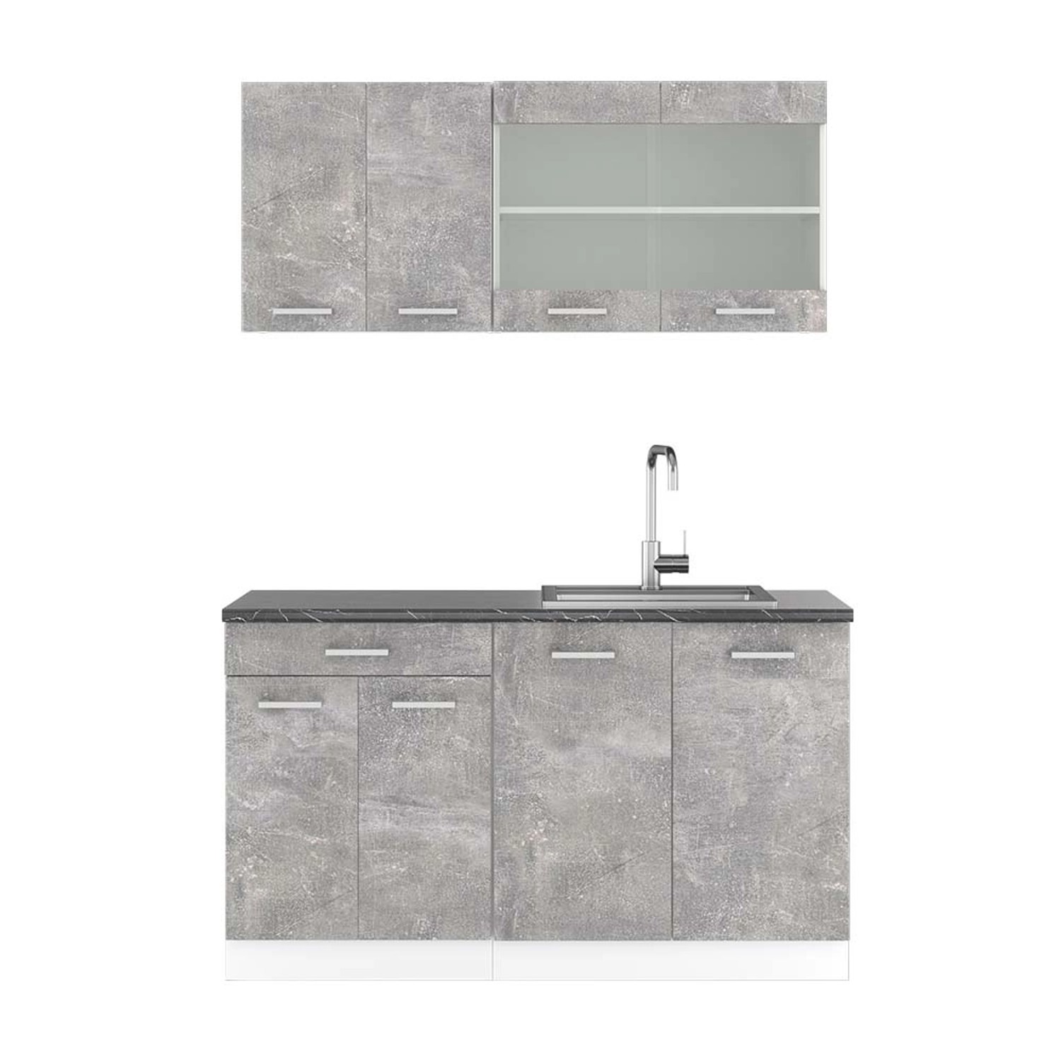 Vicco R-Line Singleküche Beton/Weiß 140 cm AP Anthrazit günstig online kaufen
