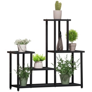 Outsunny Blumenständer mit 4 Regalen Eisen 91L x 25B x 83H cm Schwarz
