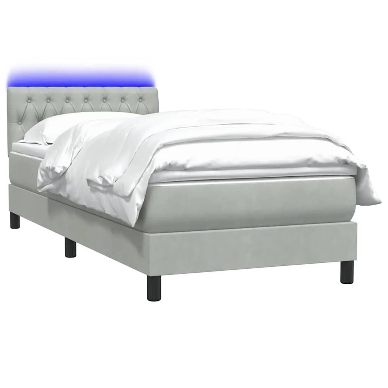vidaXL Boxspringbett mit Matratze und LED Hellgrau 90x220 cm Samt 3317199