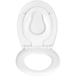 Weißer Wenko WC-Sitz Delos Family mit Absenkautomatik und integriertem Kindersitz.