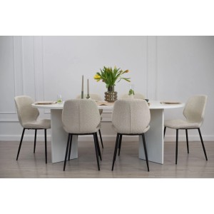 Selsey Esstisch Ovo Oval Weiß 204 cm mit V-Beinen in modernem Esszimmer. Bietet Platz für 8 Personen.