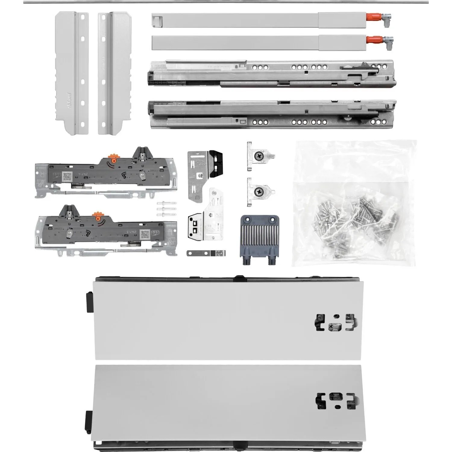 vasalat Set Blum Tandem Schubladenschienen Höhe 115 mit Reling 227 mm 30 kg NL 450 mm Grau KB 1.400 mm