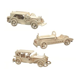 Pebaro Holzbausatz Oldtimer 3er-Set: Drei unbehandelte Holz-Oldtimer Modelle zum Zusammenbauen.