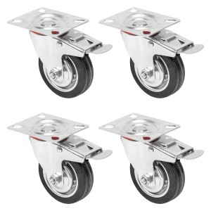 HMF 6790 Schwerlastrollen Bremse Vollgummi 4 Stück 75 mm bis 200 kg Schwarz