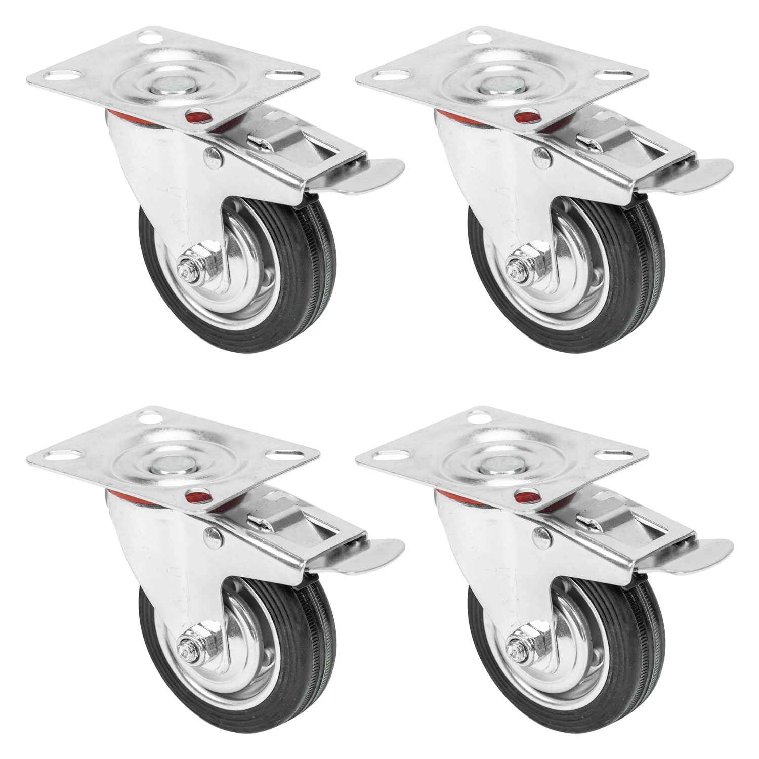 HMF 6790 Schwerlastrollen Bremse Vollgummi 4 Stück 75 mm bis 200 kg Schwarz