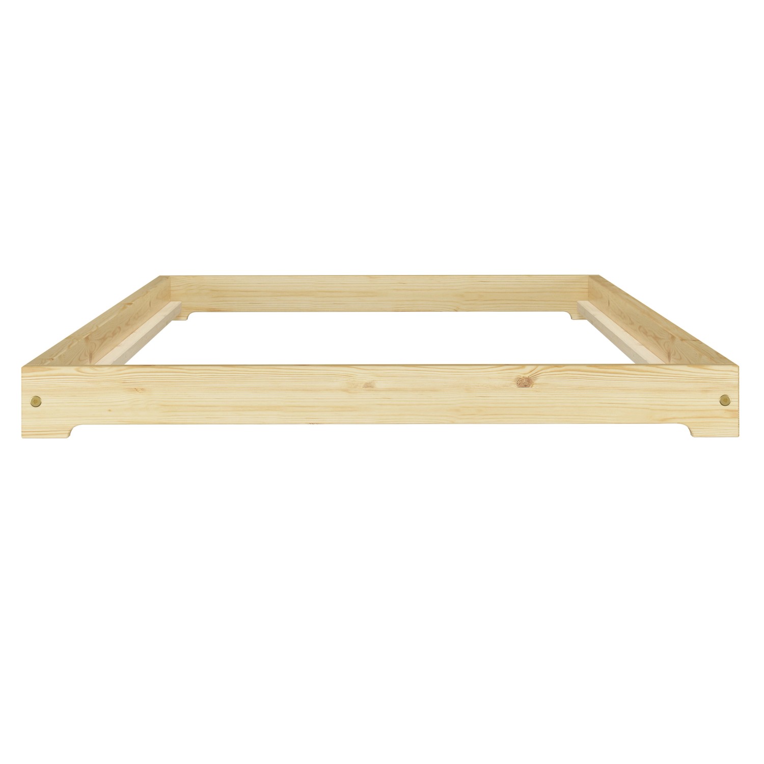 Kleines, niedriges Futonbett aus Kiefer massiv, 80x180 cm, ohne Matratze.