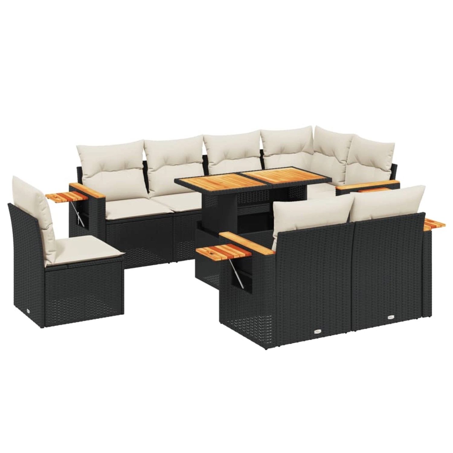 vidaXL 9-Tlg Garten-Sofagarnitur mit Kissen Schwarz Poly Rattan 3273611 günstig online kaufen