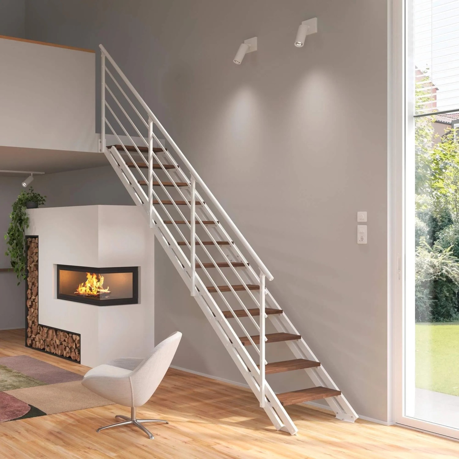 Treppen Intercon Raumspartreppe London Stahlwangentreppe Polar-Weiß mit Stu günstig online kaufen