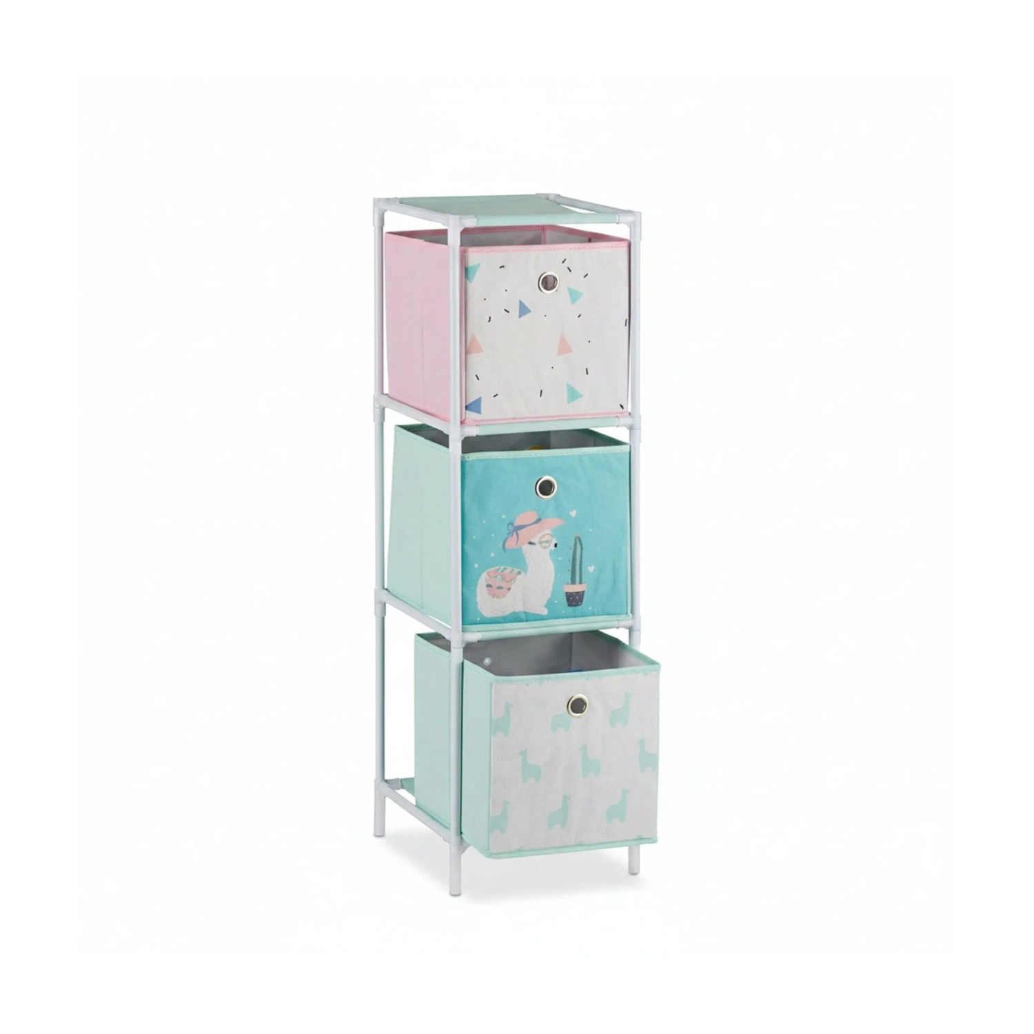 Relaxdays Kinderregal Vliesstoff Eisen Mehrfarbig mit 3 Boxen 89 cm x 27,5 cm x 30 cm 1,7 kg