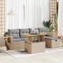 Beige 6-tlg. vidaXL Garten-Sofagarnitur aus Rattan mit Kissen und Tisch mit Stauraum.