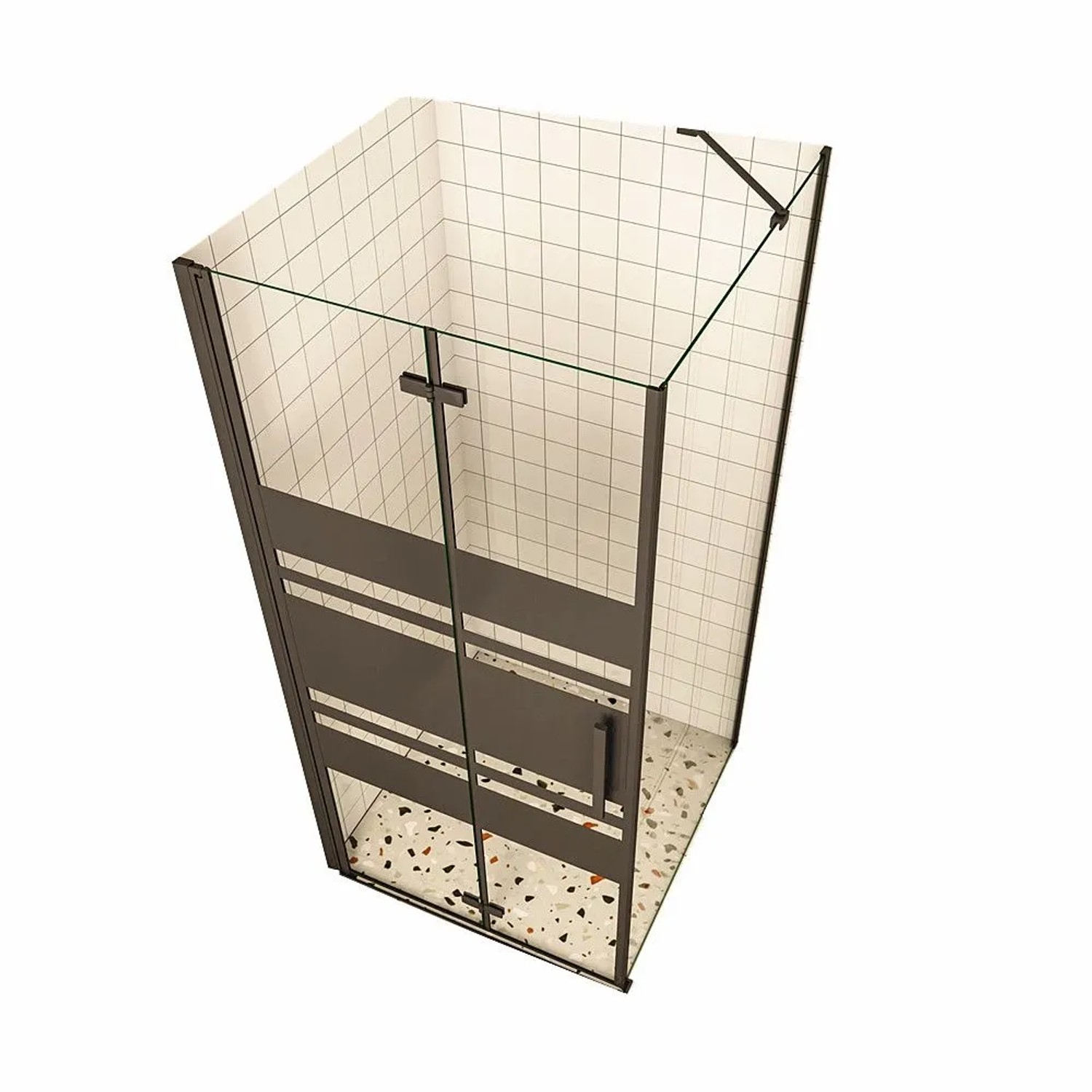 Duschparadies Duschkabinen 76 x 80 x 195cm Eckig Falttür x Seitenwand 6mm Nano Glas Gestreiftesglas Links Drehtür Duschtür Schwarz Eckdusche