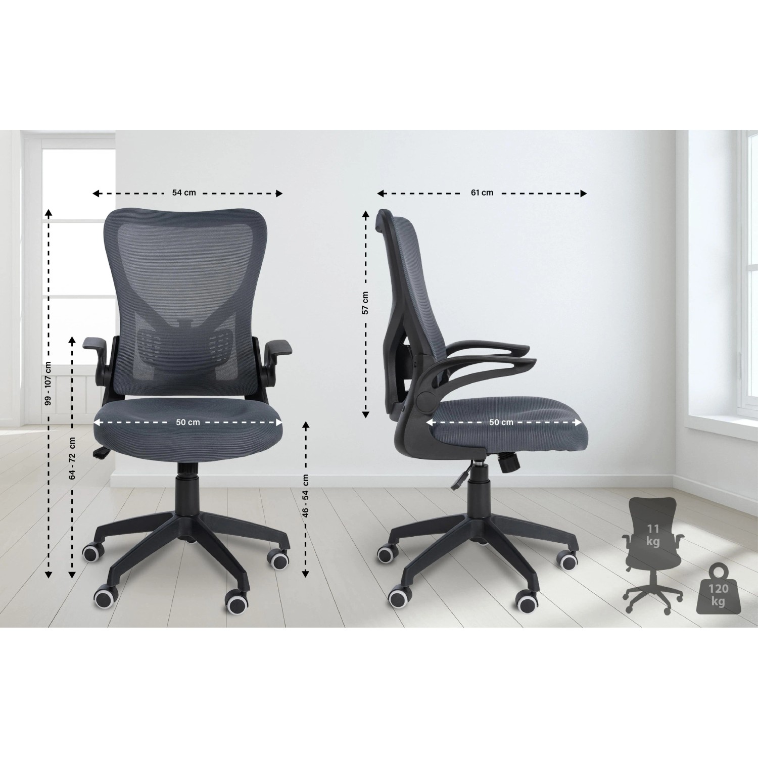 DELUKE Bürostuhl Ergonomisch CHOPO Schreibtischstuhl Mit Netzbespannung Höhenverstellbarer Drehstuhl 120 Kg Grau_2