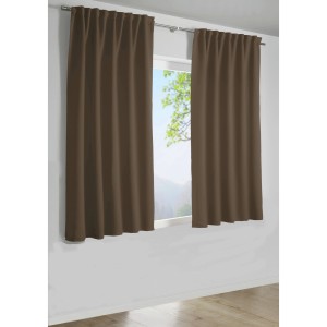 Blickdichter, taupefarbener Bennetti Schal mit Gardinenband, 245x140 cm, vor Fenster.