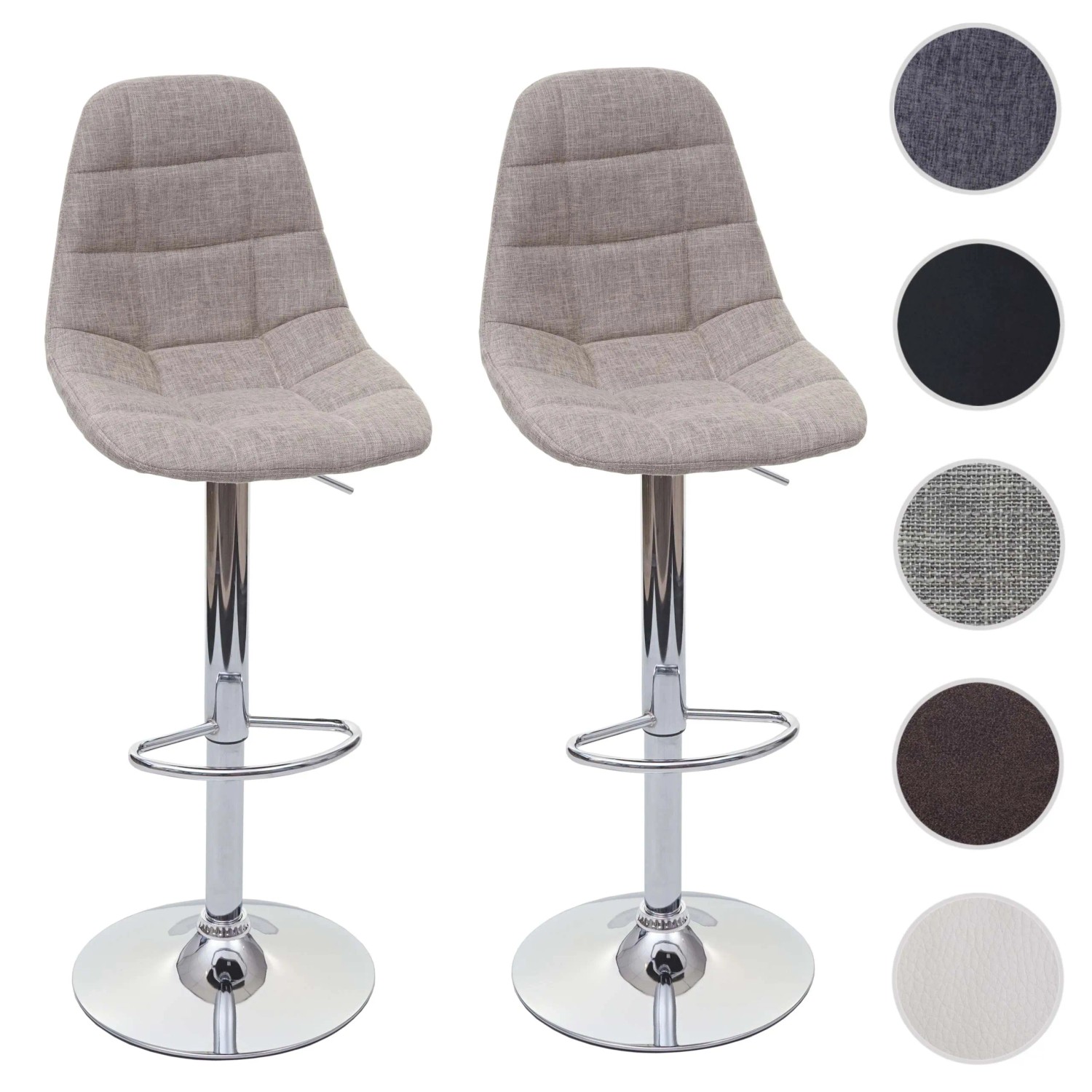 2er-Set Barhocker A67 in Creme-Grau mit Textilbezug und verchromtem Gestell.