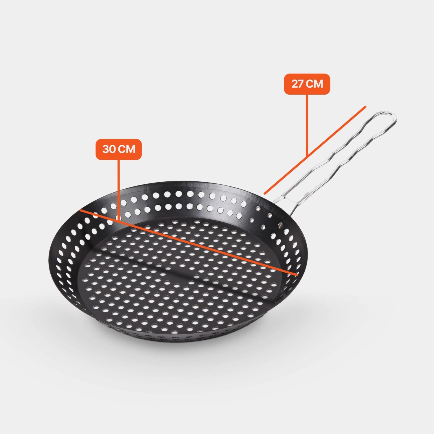 Bestlivings Grill- & Gemüsepfanne Ø30cm mit Lochboden und Edelstahlgriff.