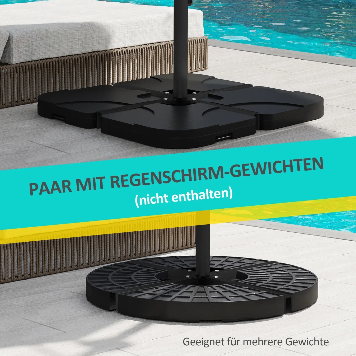Schwarzer Outsunny Sonnenschirmständer aus Metall für sicheren Halt im Garten.