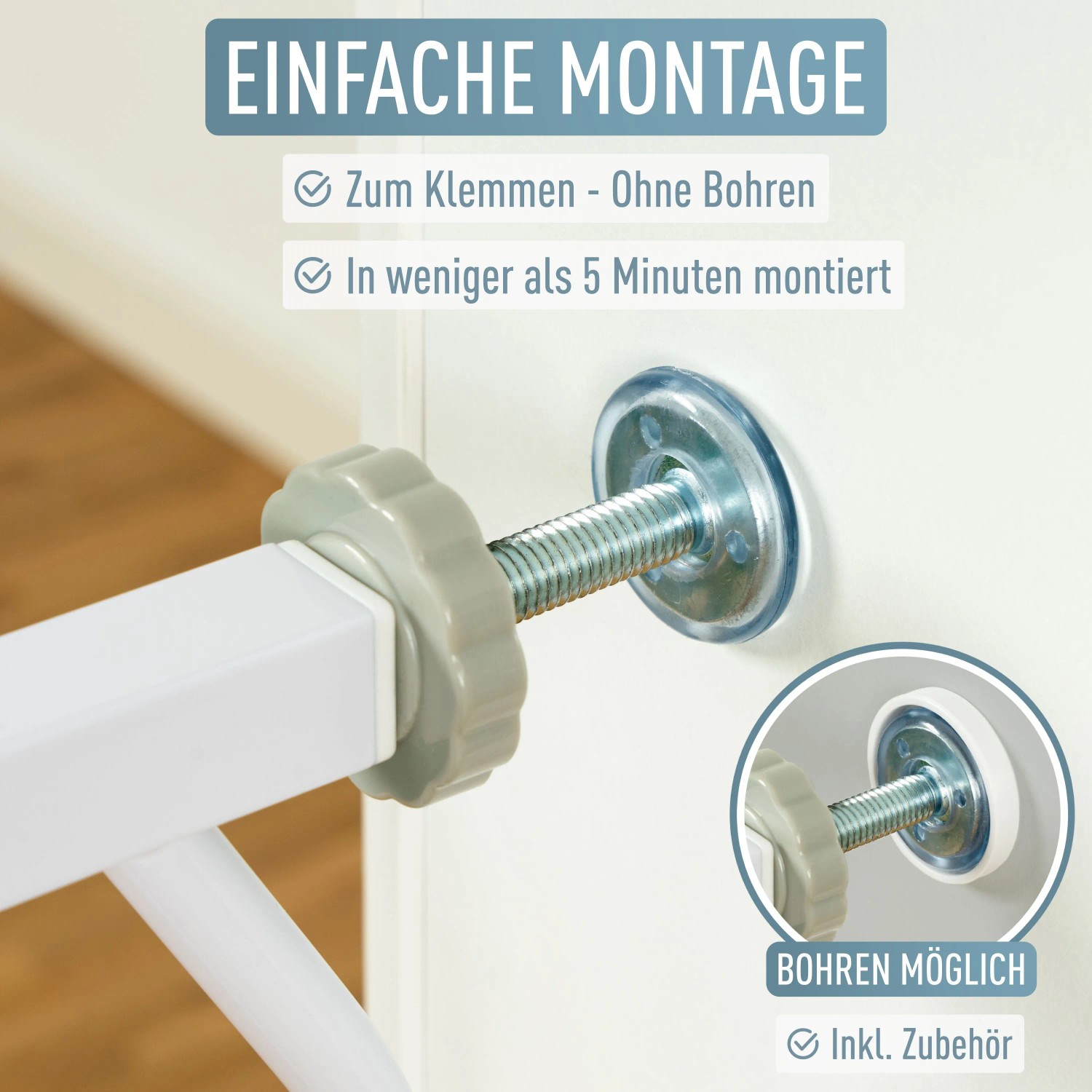 ib style Türschutzgitter Berrin 58-185cm Treppenschutzgitter für Kinder und Haustiere Ohne Bohren Weiß 157-165 cm_3