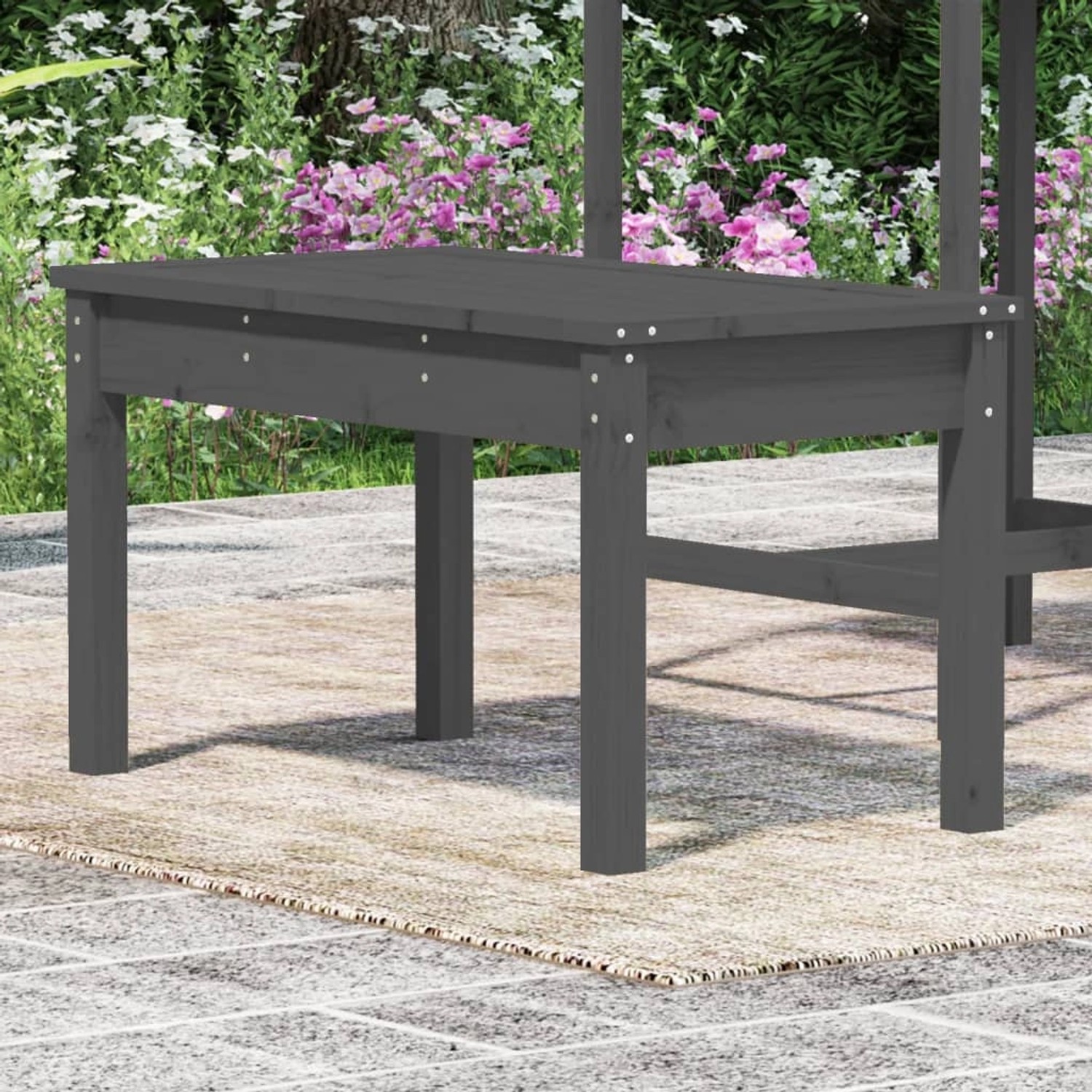Graue VidaXL Gartenbank aus Kiefernholz, 80x44x45 cm, ideal für Garten, Terrasse oder Balkon.