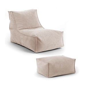 Beiger mokebo Sitzsack Sundowner mit Hocker, Relaxliege für Kinder und Erwachsene.