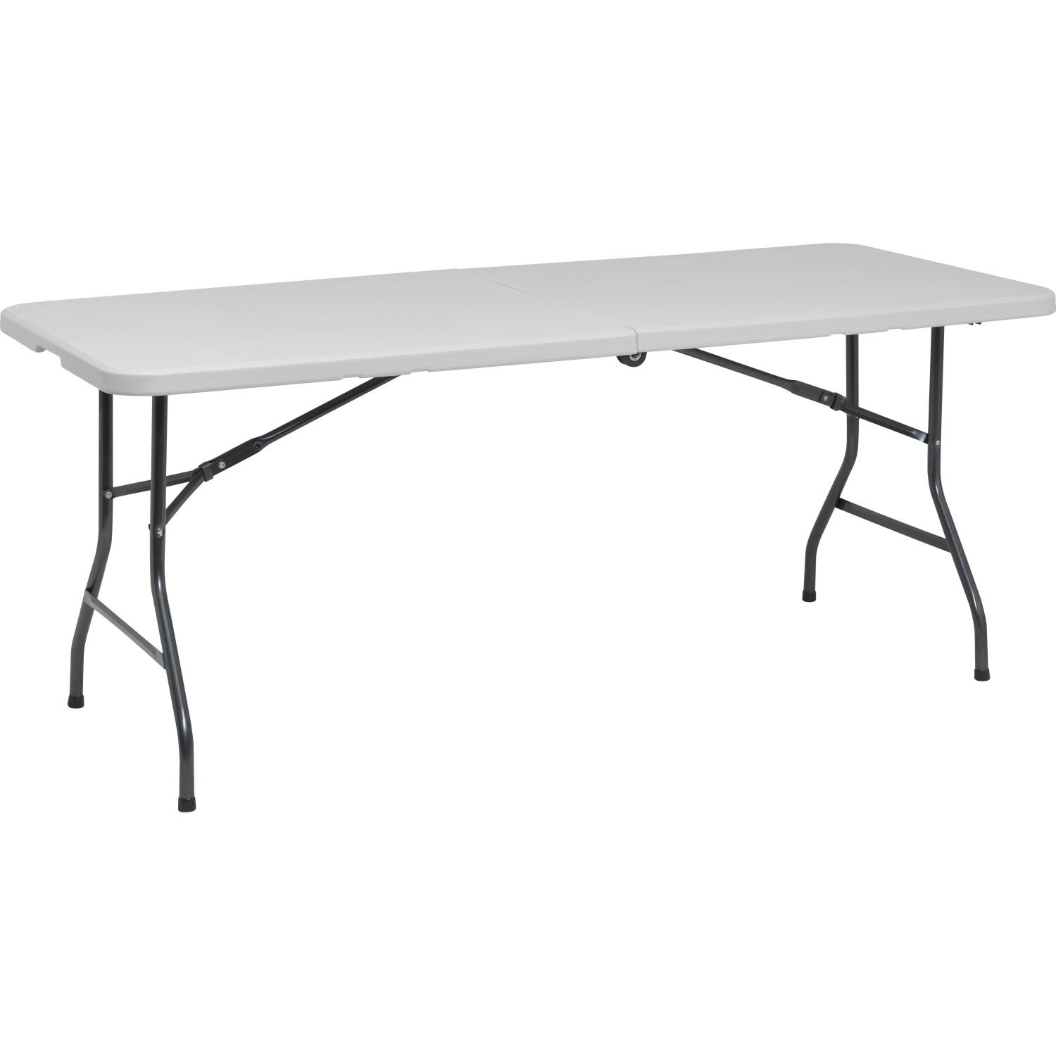 Bierzeltgarnitur Taloga, 3-teilig, Kunststoff, zusammenklappbar, Tisch mit schwarzem Gestell.