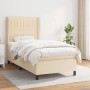 Cremefarbenes vidaXL Boxspringbett (90x200 cm) mit Matratze und hohem Kopfteil.