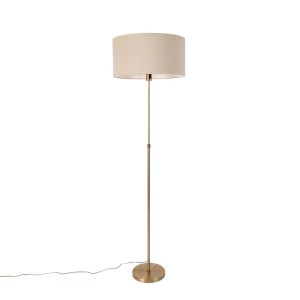 Verstellbare, bronzefarbene Stehlampe mit hellbraunem Schirm (50 cm) der Marke QAZQA.