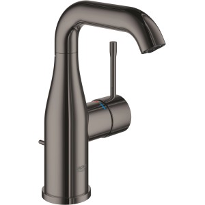 Grohe Essence Waschtischarmatur M-Size in Hard Graphite mit gebogenem Auslauf.