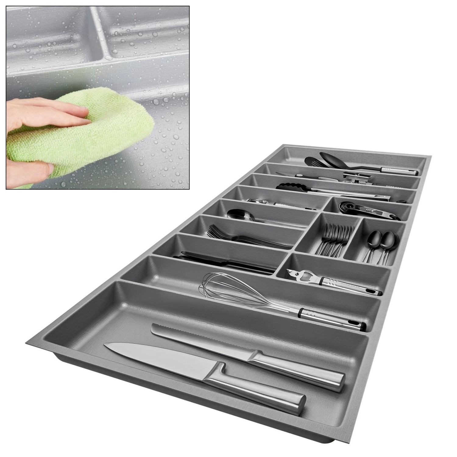 SOTECH ORGA-BOX-3 Besteckeinsätze Tiefe 473 mm Höhe 50,5 mm Silbergrau Schubladeneinsätze Breite 1091 mm_2
