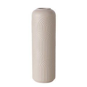Beige-weiße Boltze Home Vase Aliette, 25 cm hoch, mit modernem Rillenmuster.