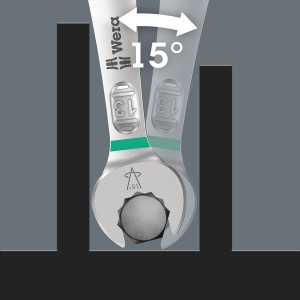Wera Joker Maulschlüssel 10 mm mit 15° Winkel für enge Räume.