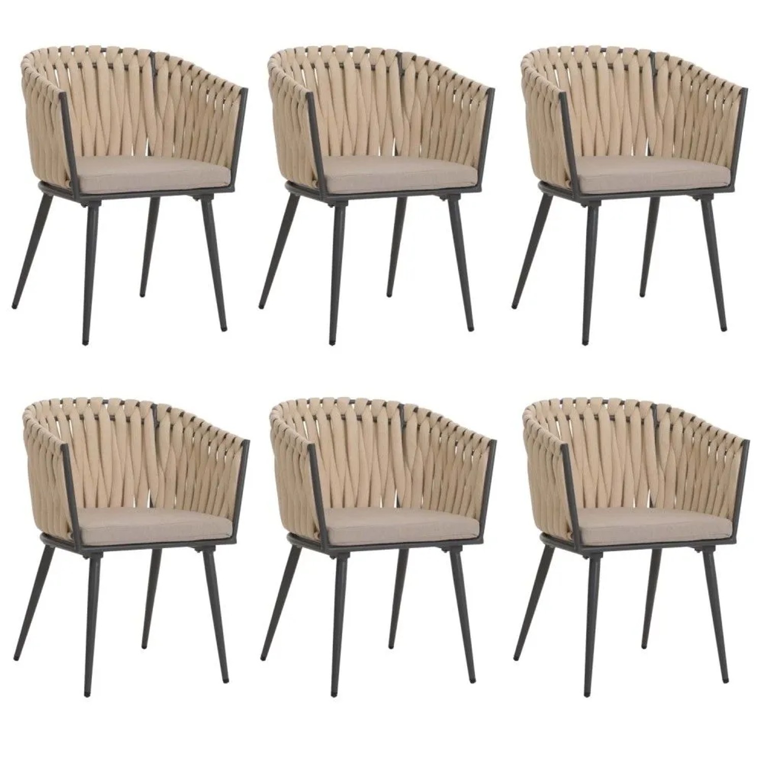 MCW Esszimmerstuhl N38 6er-Set Creme Kissen Hellbraun