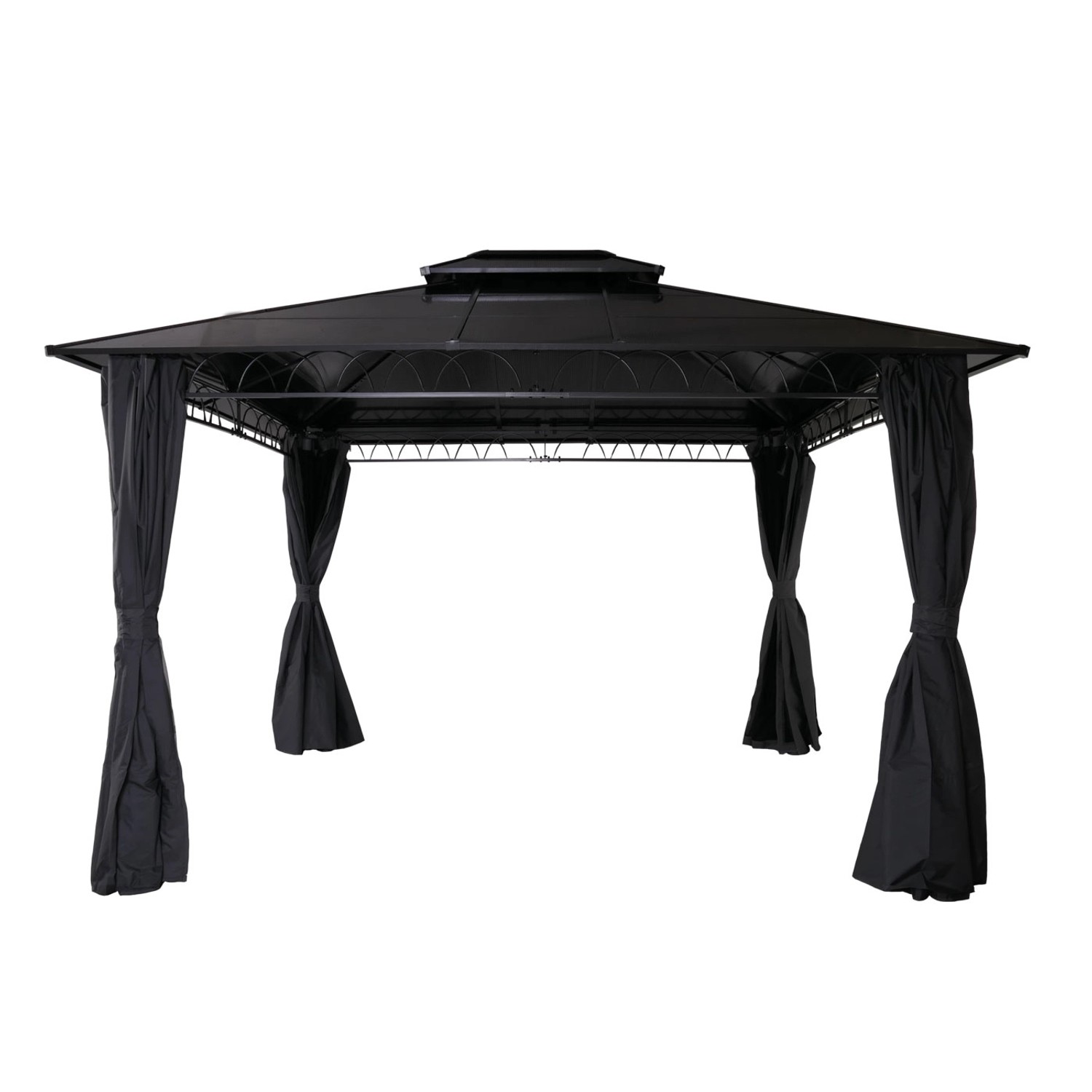 Graue MCW Hardtop Pergola M81 (3,6x3m) mit festem Dach und Seitenteilen. Ideal als Terrassenüberdachung.