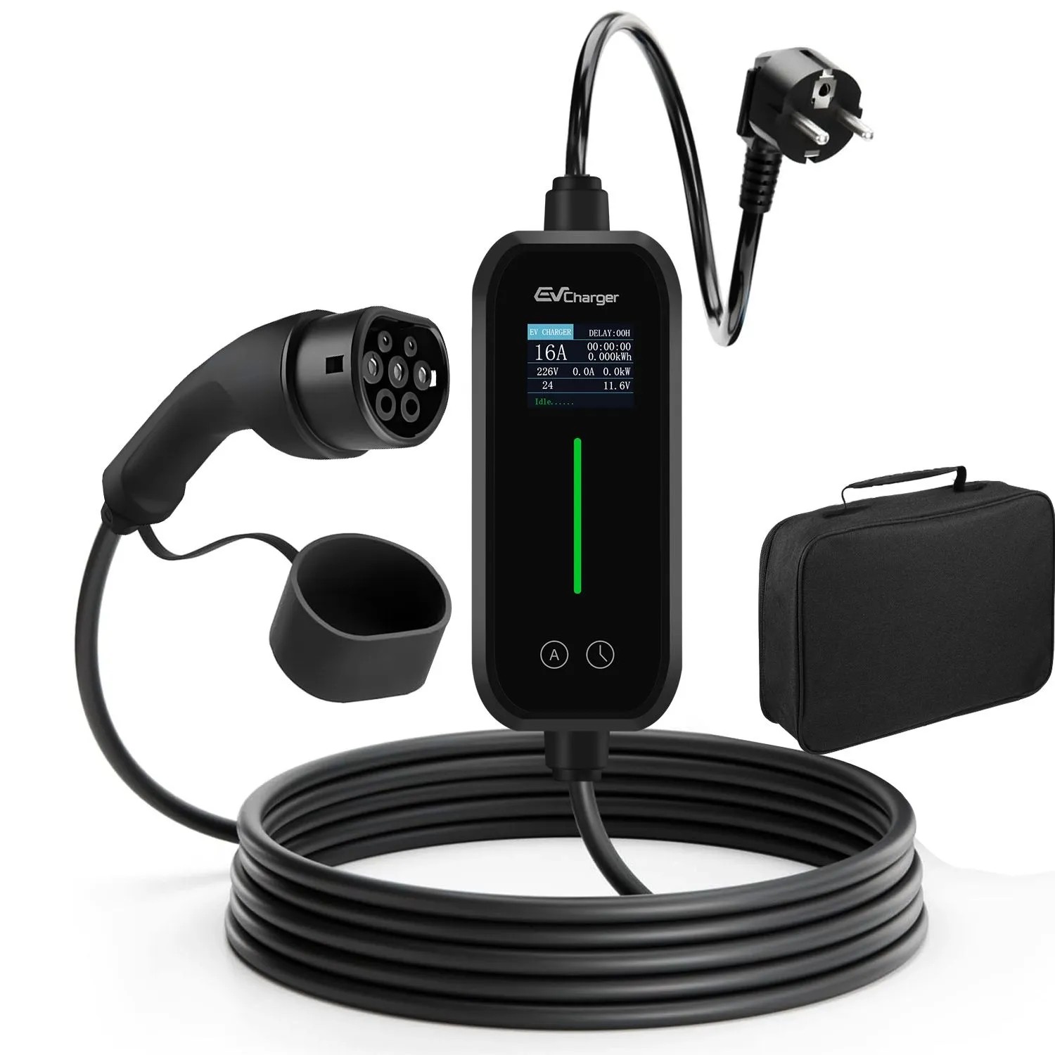 Junsun EV Ladegerät 3.5kW 8m Kabel Typ 2 1-phasig 6-16A Einstellbar Smart App-Steuerung Inkl.Tasche