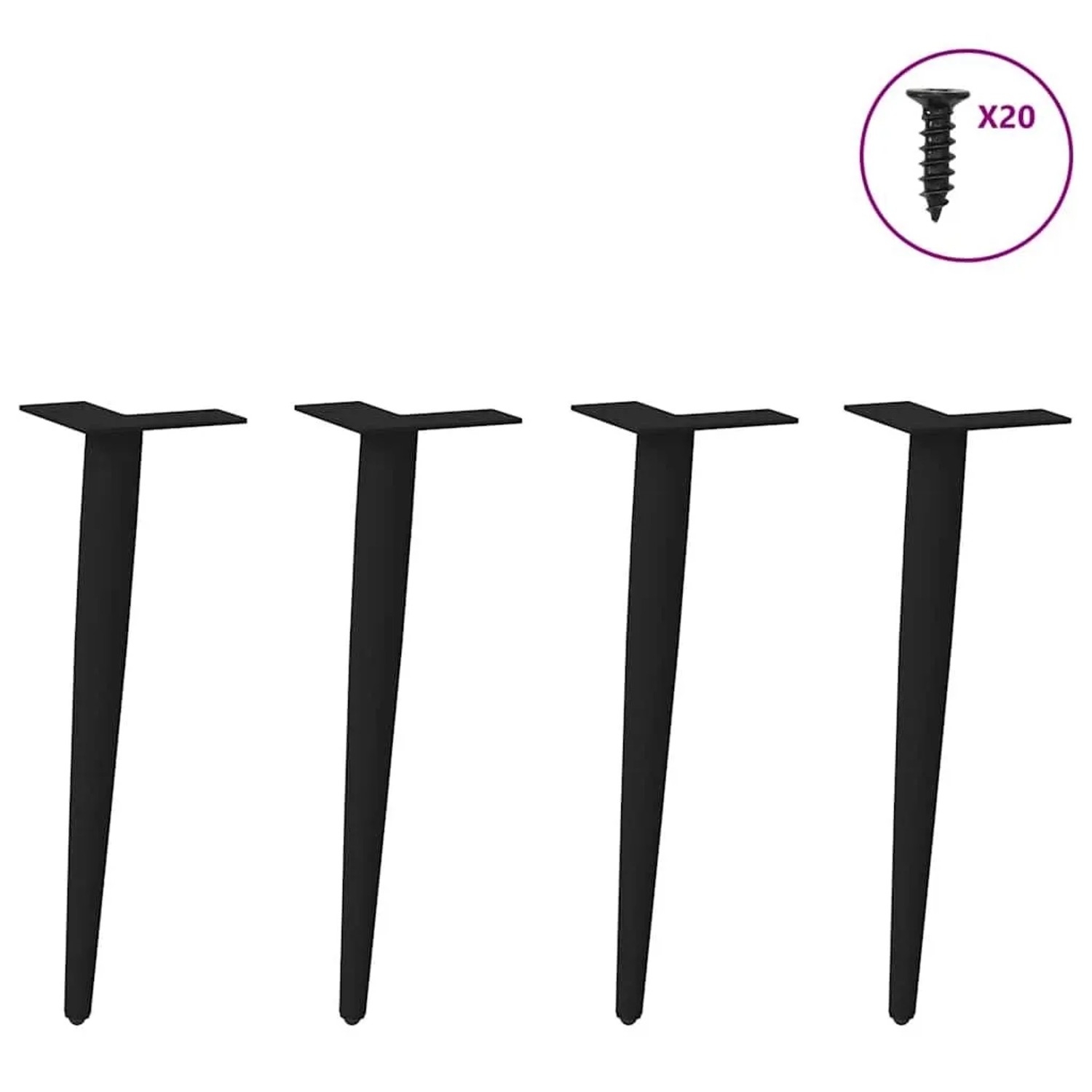 vidaXL 4er Set konische Couchtischbeine, schwarz, aus Stahl, inkl. Schrauben.