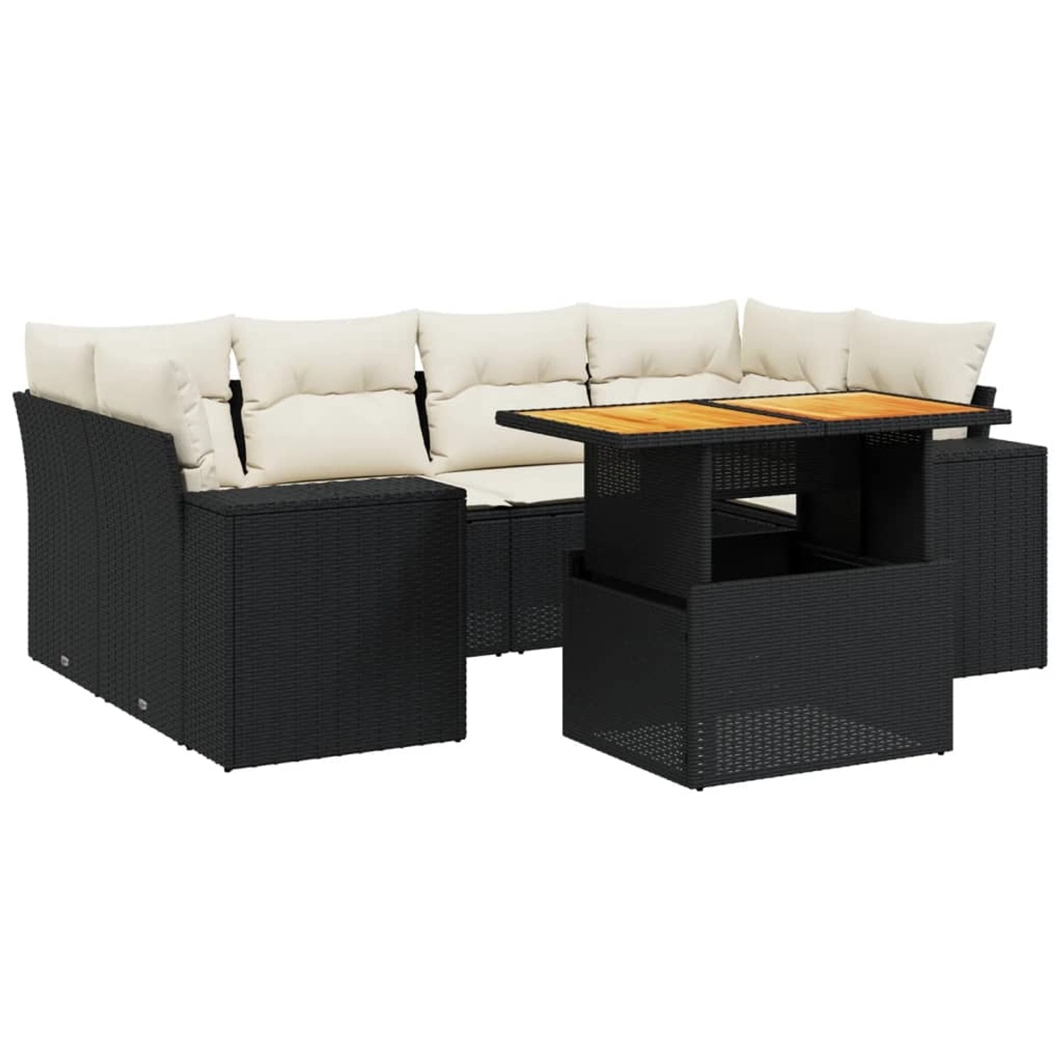 vidaXL 7-Tlg Garten-Sofagarnitur mit Kissen Schwarz Poly Rattan 3272533 günstig online kaufen