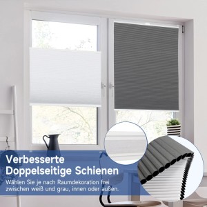 Sekey Wabenplissee, weiß und grau, verdunkelnd, für Fenster ohne Bohren, 70x100 cm.