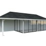Palmako Pavillon Bianca Set, 876x300 cm, weiß lackiert. Weekendhaus mit Schiebetüren und Glas.