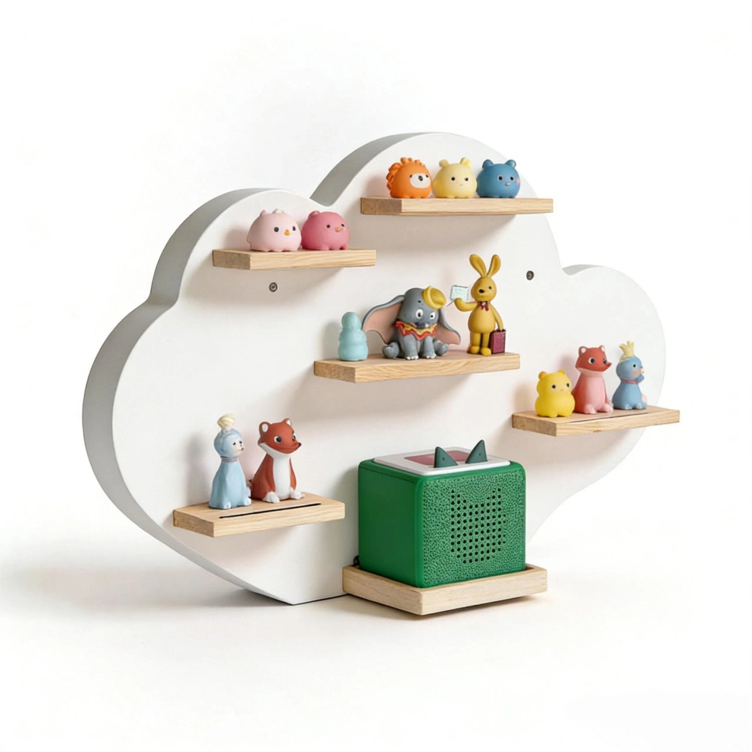 Relaxdays Toniebox Regal MDF Buchenholz Weiß Wolkenform Magnetstreifen Wandmontage 40 cm x 61 cm x 17 cm 3 kg