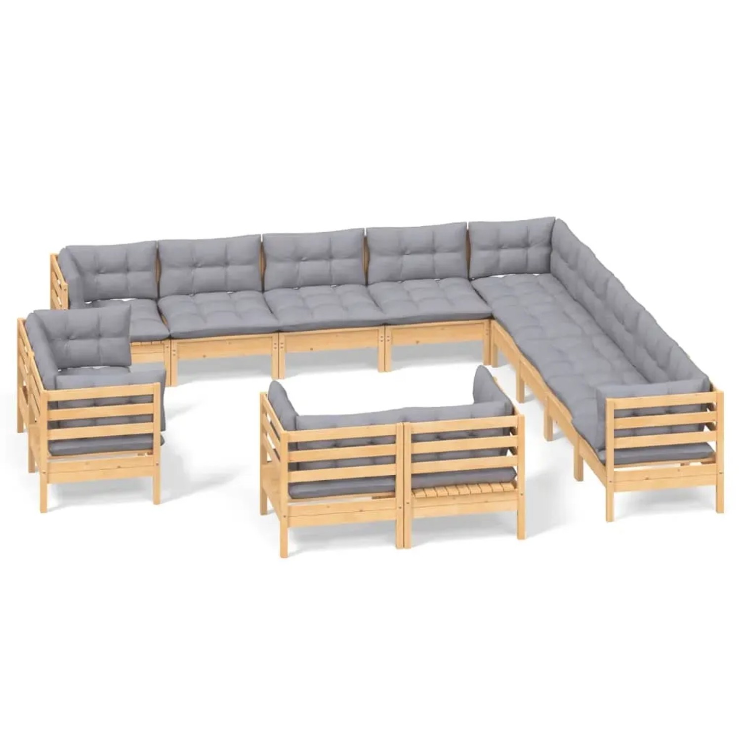 vidaXL 13-Tlg Garten-Lounge-Set mit Grauen Kissen Massivholz Kiefer 3096958 günstig online kaufen